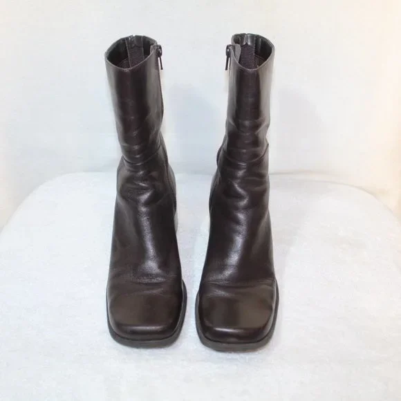 Vtg Enzo Angiolini womens boot size 8.5 brown leather chunky heel square toe 90s - Picture 4 of 12